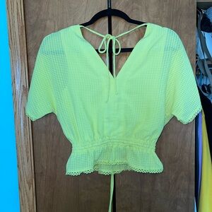 Bright Yellow Short Sleeve Tie Front Blouse
